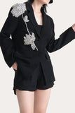 Sparkly Black Beaded Hakket Lapel Women Prom Blazer