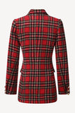 Red Plaid Tweed Double Breasted Kvinner Blazer