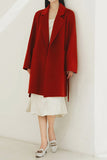 Svart hakket lapel midi dame ullfrakk med belte