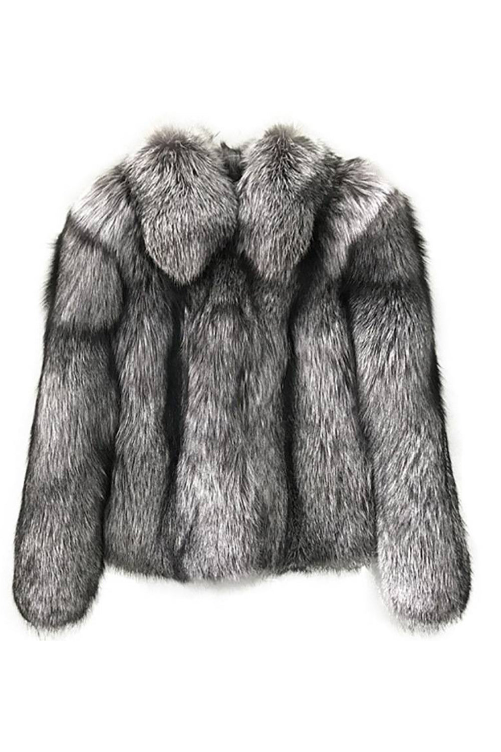 Grey Lapel Neck Shearling Beskåret Faux Fur Coat