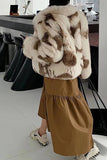 Khaki sjal lapel midi fuskepels shearling pels