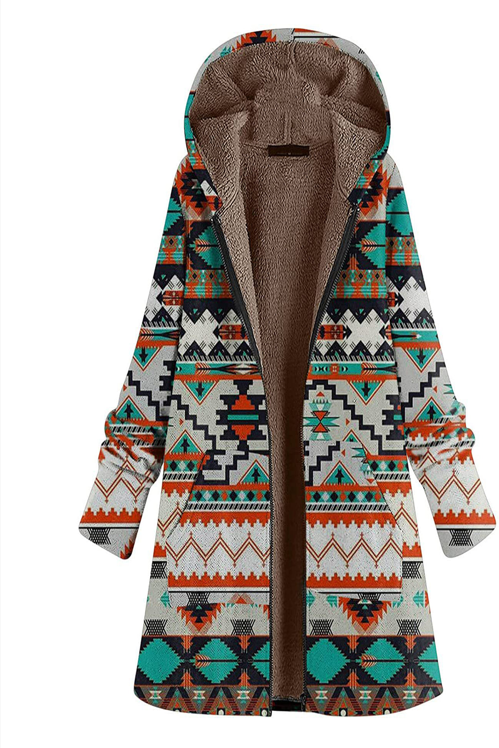 Navy Fleece Hooded Long Sleeves Trykt Kvinner Christmas Coat