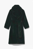 Khaki Faux Fur Shearling Long Open Front Coat med belte