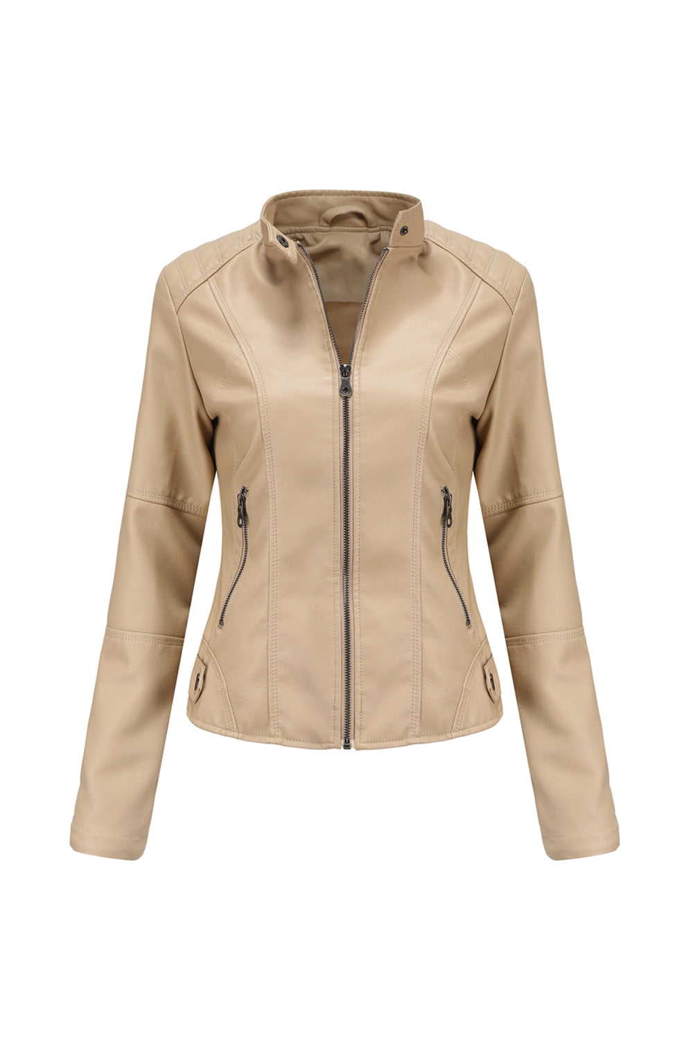 Svart glidelås frontmontert PU Women Jacket