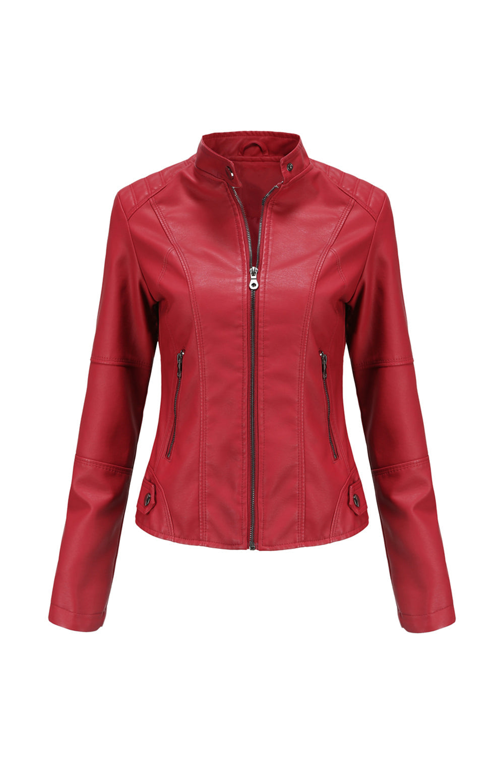 Svart glidelås frontmontert PU Women Jacket