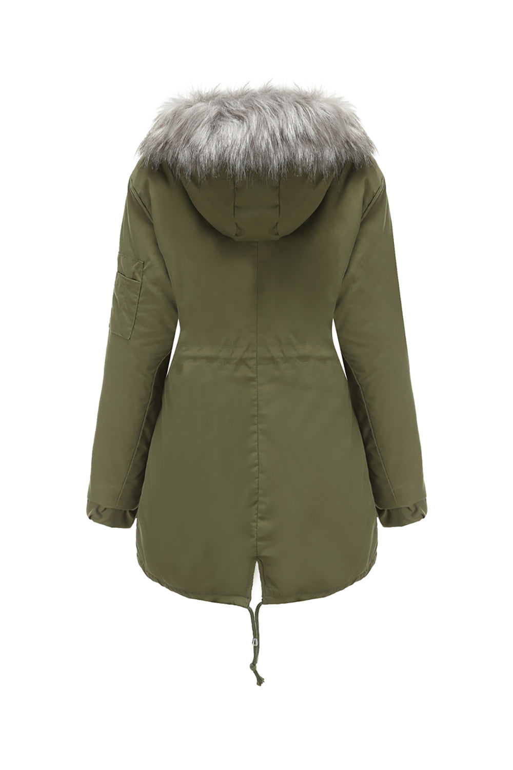 Army Green Mid-Lengde hette Winter Warm Plus Fleece Coat