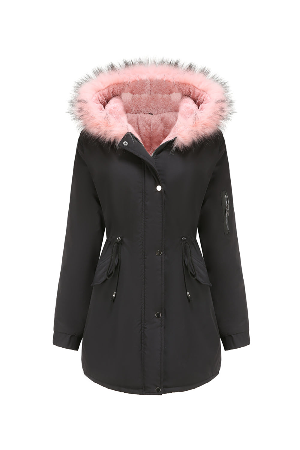 Army Green Mid-Lengde hette Winter Warm Plus Fleece Coat