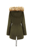 Army Green Fur krage Drawstring Midje Fortykket Mid Coat