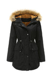 Army Green Fur krage Drawstring Midje Fortykket Mid Coat