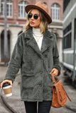 Grå Mid Lengde hakket Lapel Fleece Coat