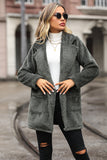 Grå Mid Lengde hakket Lapel Fleece Coat