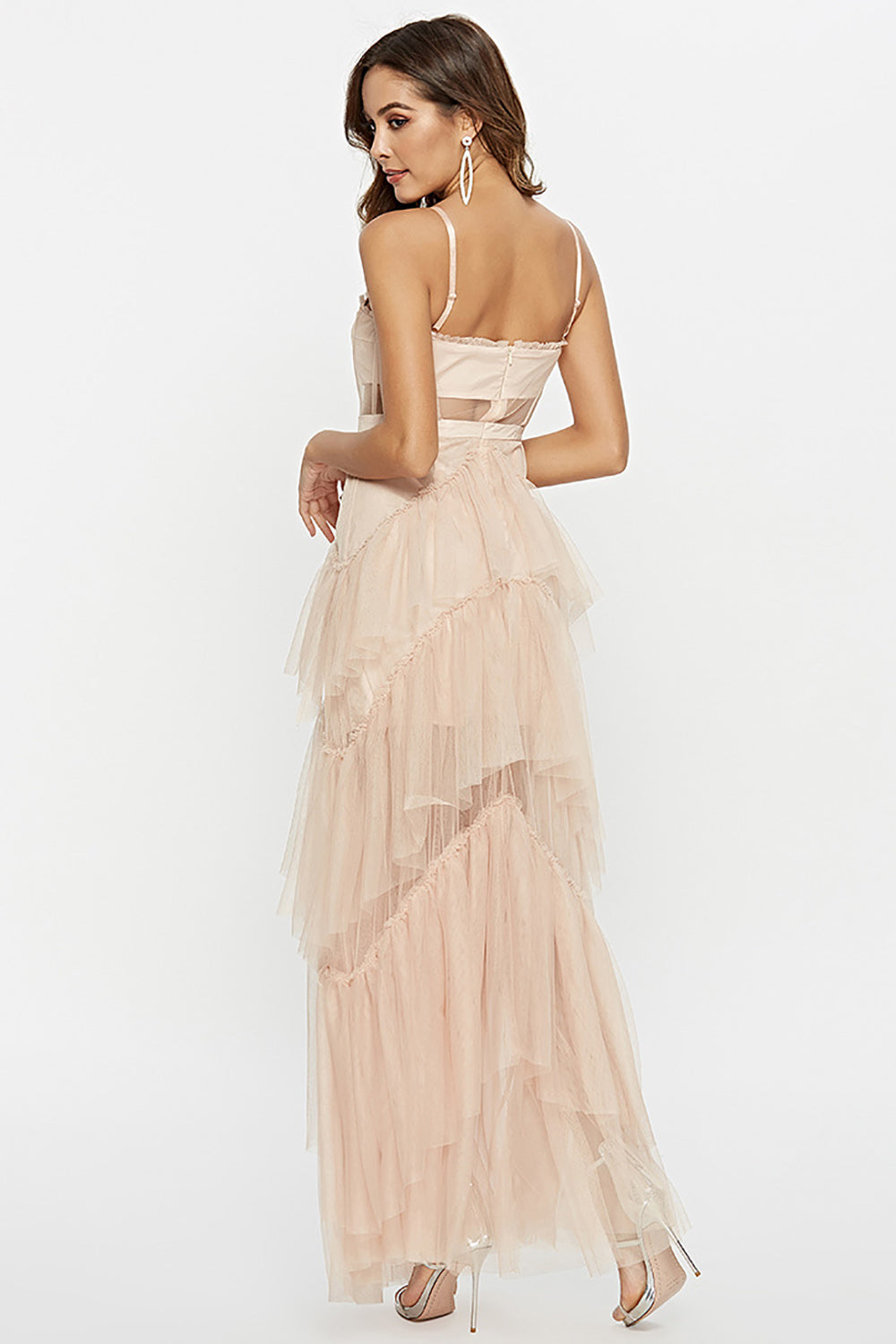 Svart korsett asymmetrisk tyll lang ballkjole