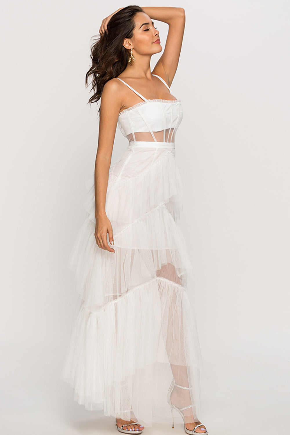 Svart korsett asymmetrisk tyll lang ballkjole