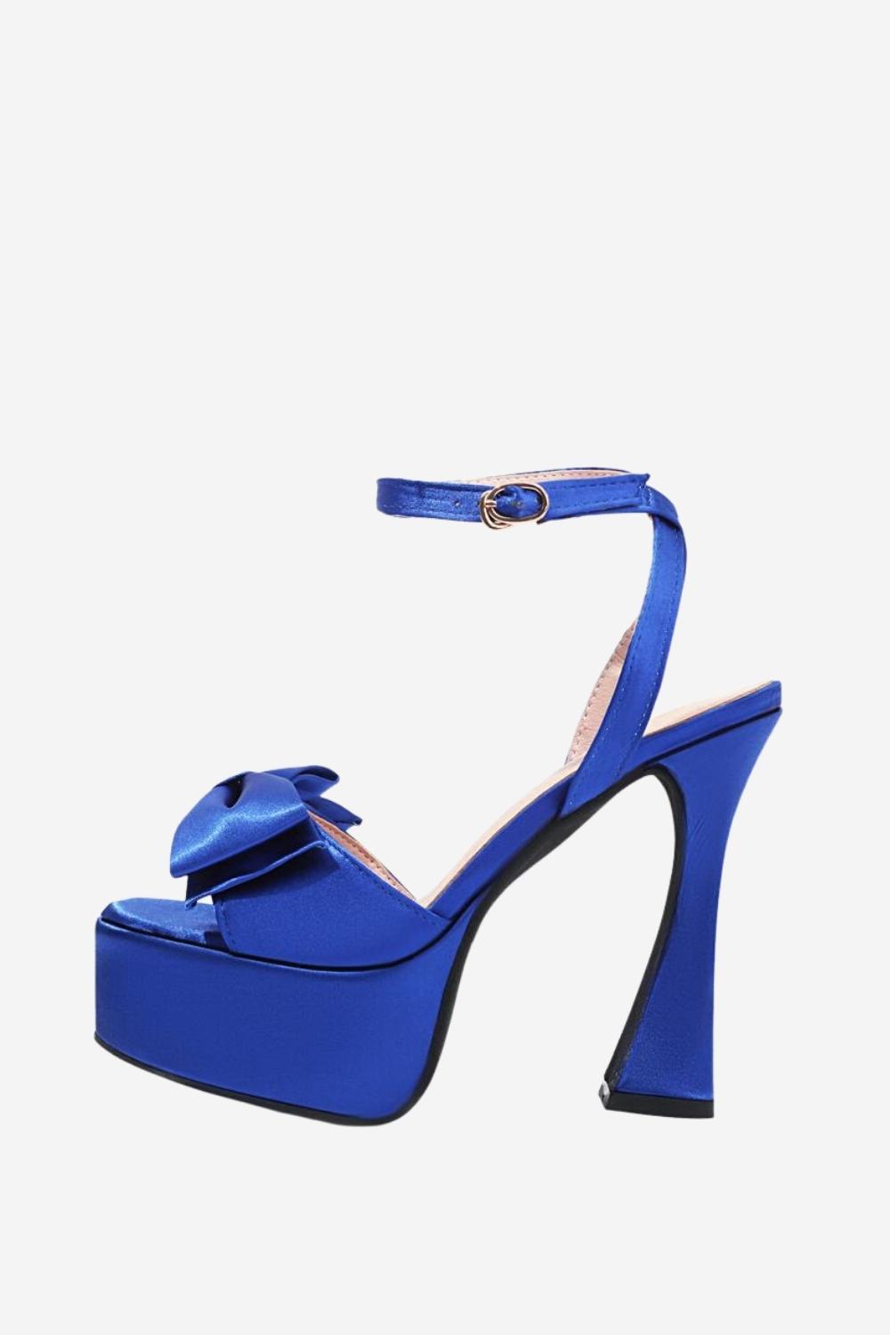 Chunky Hot Pink High Heel Sandaler med sløyfe