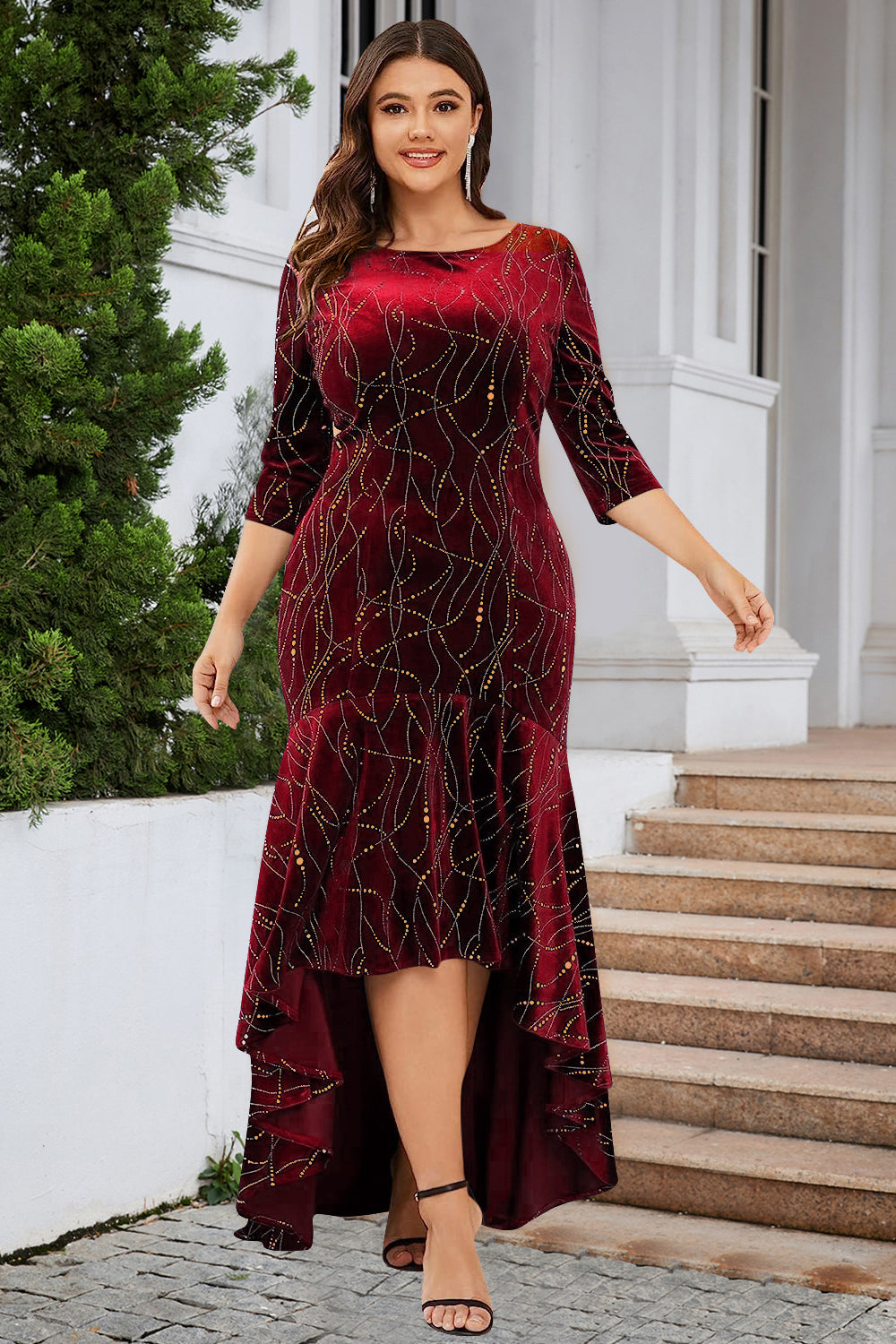 En linje Bateau Neck Black Velvet Plus Size Holiday Party Dress