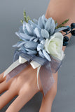Grey Blue Wrist Corsage og Men Boutonniere satt for Prom Wedding Party