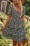 Av skulderen Black Floral Print Summer Dress