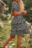 Av skulderen Black Floral Print Summer Dress