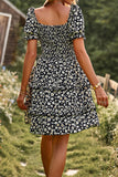 Av skulderen Black Floral Print Summer Dress