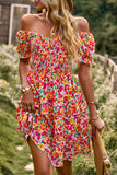 Av skulderen Black Floral Print Summer Dress
