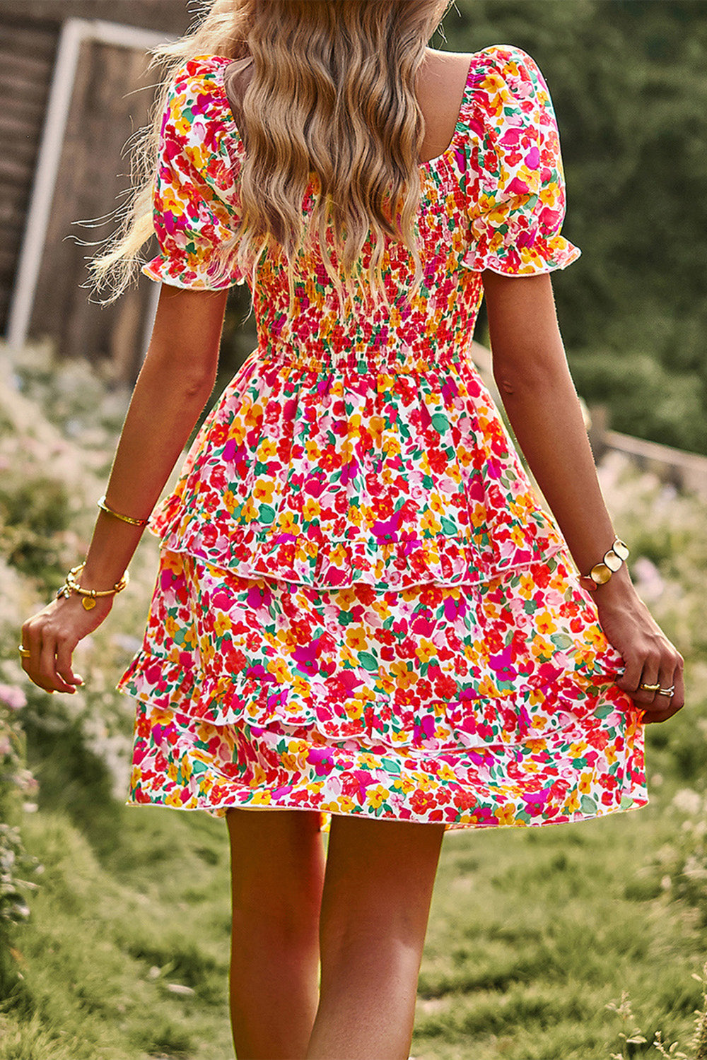 Av skulderen Black Floral Print Summer Dress