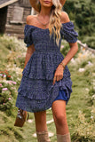 Av skulderen Black Floral Print Summer Dress