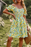 Av skulderen Black Floral Print Summer Dress