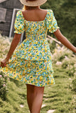 Av skulderen Black Floral Print Summer Dress