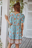 V Neck Bohemian Style Trykt Blå sommerkjole