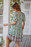 V Neck Bohemian Style Trykt Blå sommerkjole
