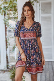 V Neck Bohemian Style Trykt Blå sommerkjole