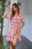 V Neck Bohemian Style Trykt Blå sommerkjole