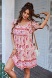V Neck Bohemian Style Trykt Blå sommerkjole