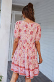 V Neck Bohemian Style Trykt Blå sommerkjole