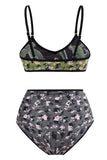 Floral Trykt 3 Piece Bikini Set med Beach Skirt