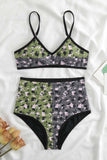 Floral Trykt 3 Piece Bikini Set med Beach Skirt