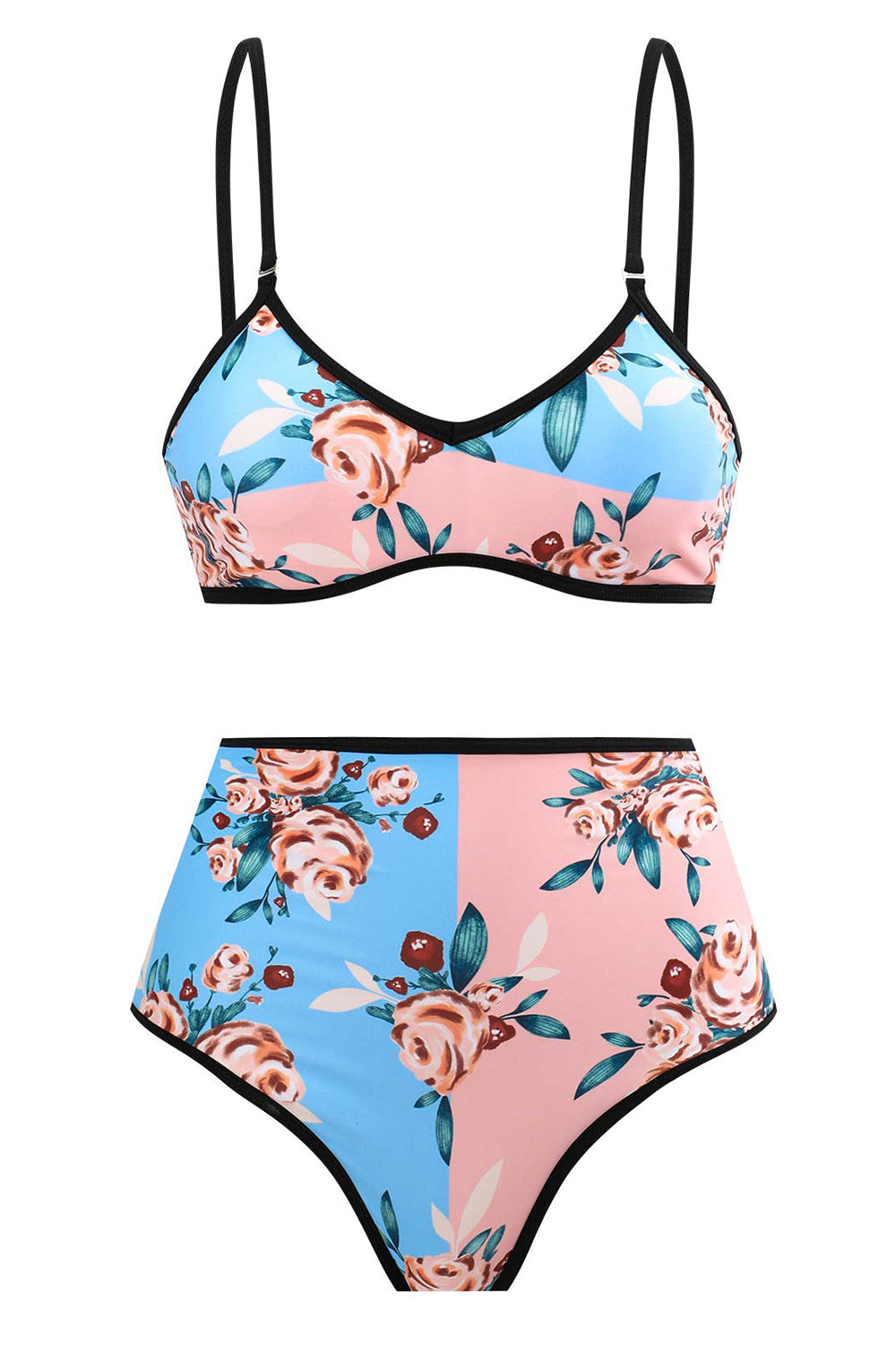Floral Trykt 3 Piece Bikini Set med Beach Skirt