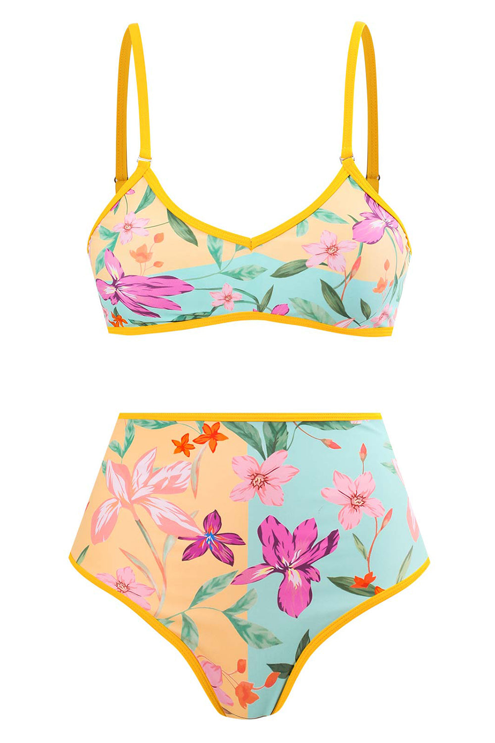 Floral Trykt 3 Piece Bikini Set med Beach Skirt