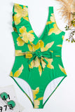 To Piece Trykt Green Bikini Set med Beach Skirt