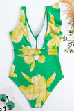 To Piece Trykt Green Bikini Set med Beach Skirt