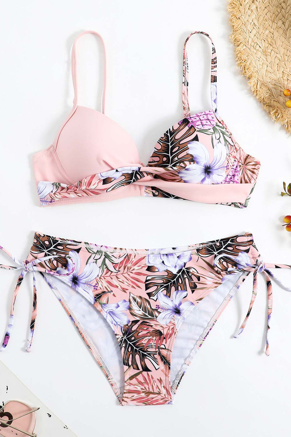 Grønn front kryss todelt bikini sett