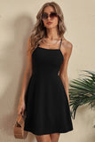 Svart spaghetti stropper Graduacion kjole med Criss Cross Back