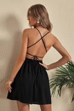 Svart spaghetti stropper Graduacion kjole med Criss Cross Back