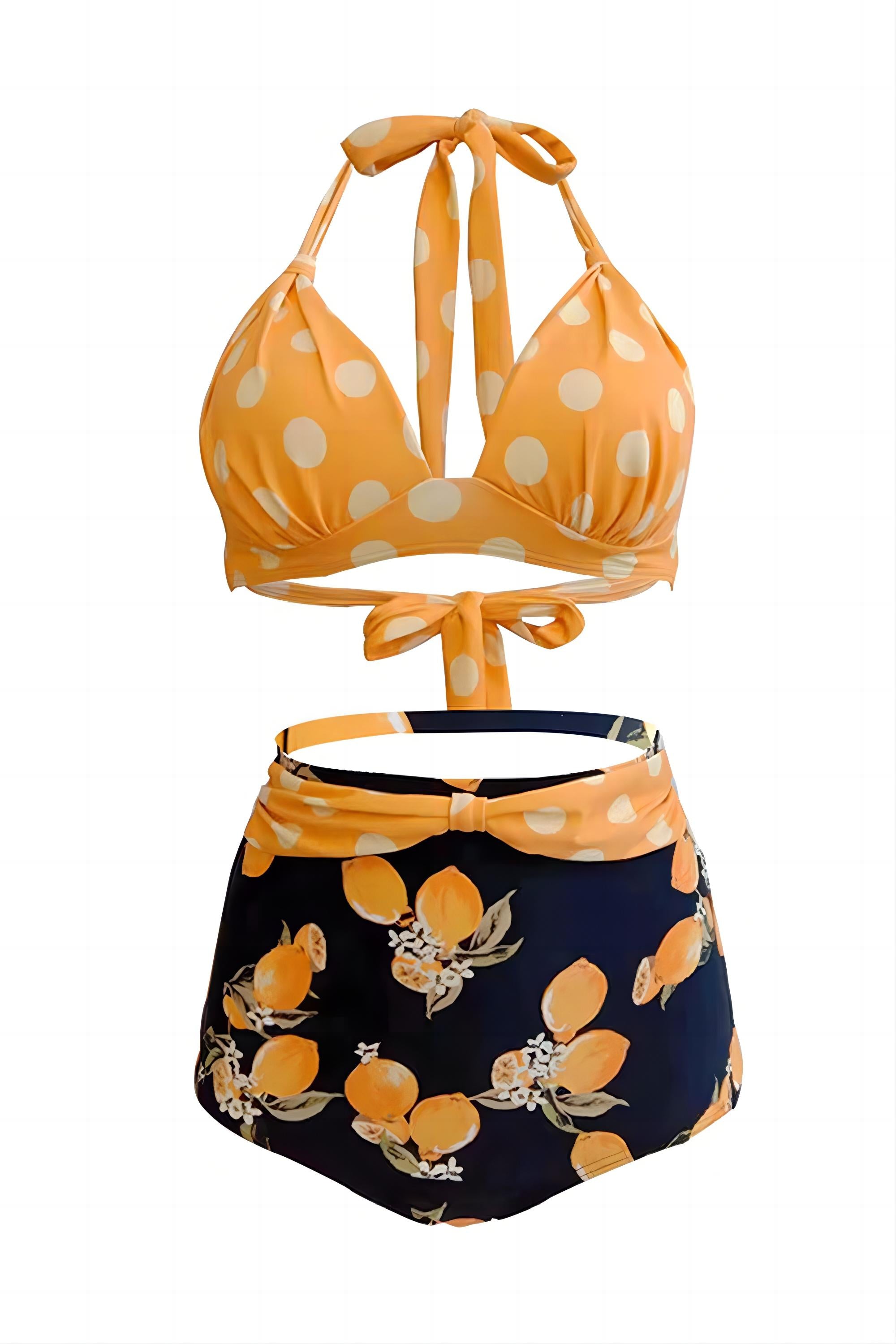 Blå todelt høy midje Polka Dots badetøy