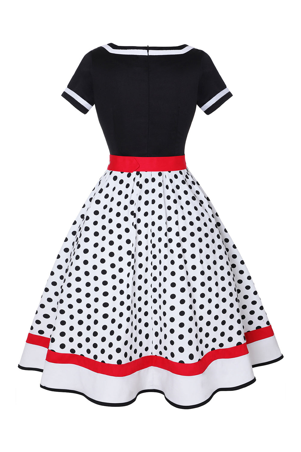 Svart V-hals Polka Dots 1950-tallet kjole
