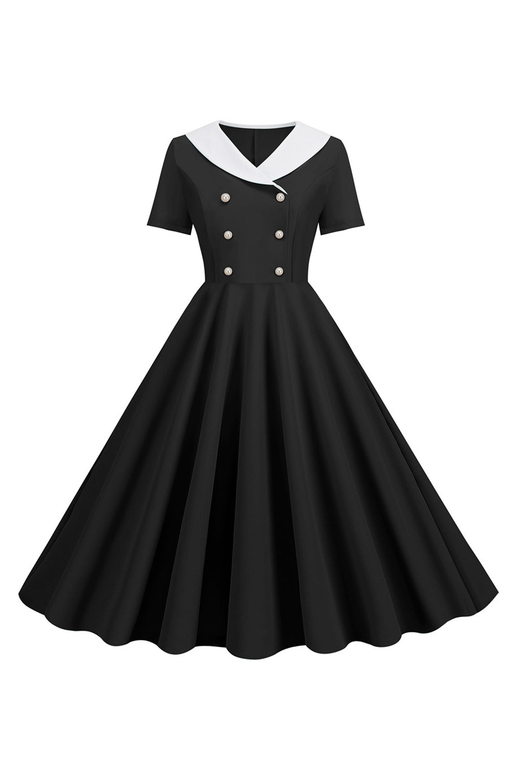 Peter Pan Collar Swing kjole fra 1950-tallet med korte ermer