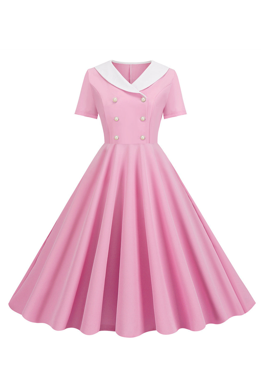 Peter Pan Collar Swing kjole fra 1950-tallet med korte ermer