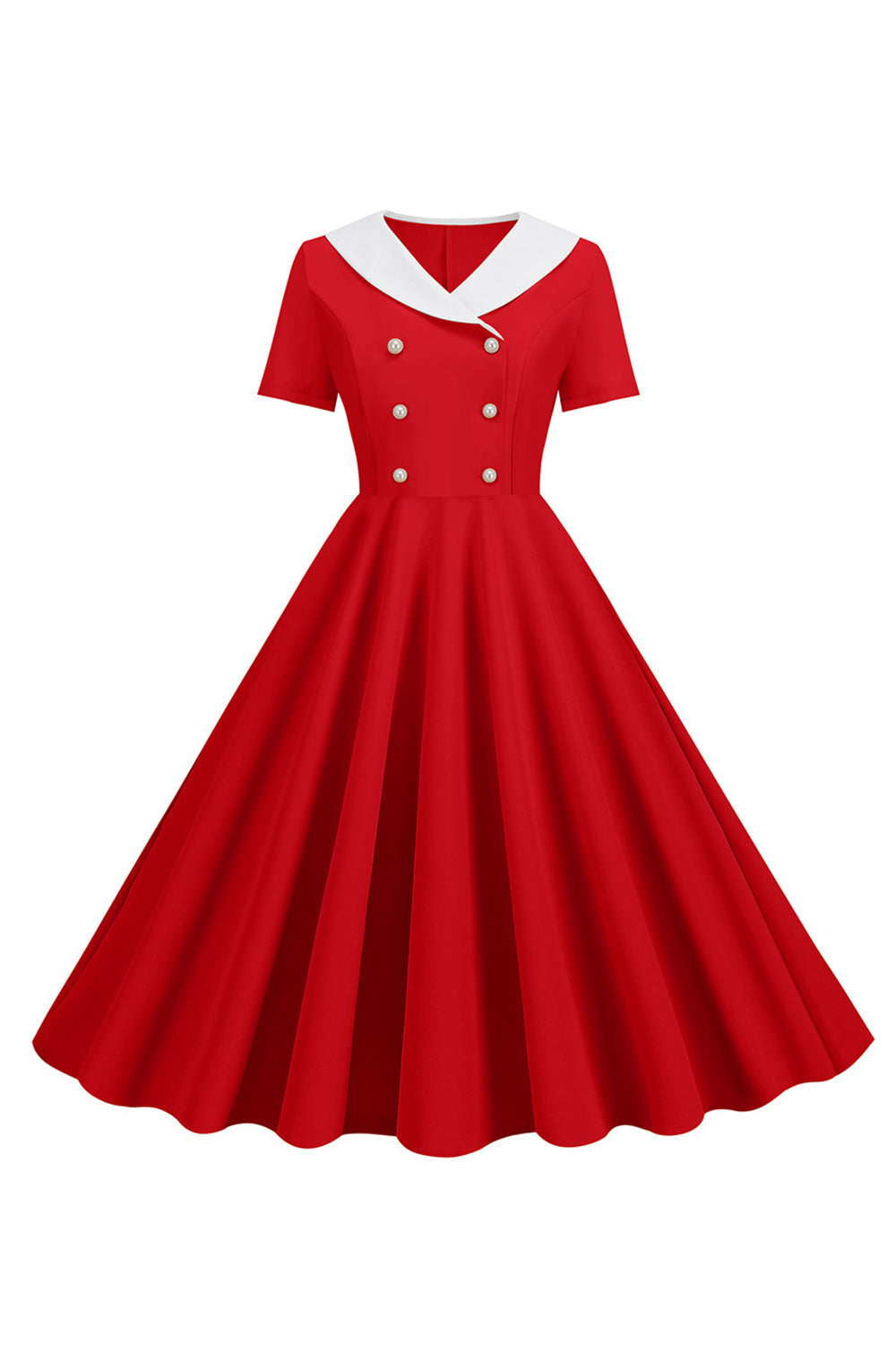 Peter Pan Collar Swing kjole fra 1950-tallet med korte ermer