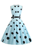 Lyseblå Polka Dots Vintage kjole fra 1950-tallet