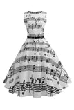 Hvit trykt swing 1950-tallet vintage kjole